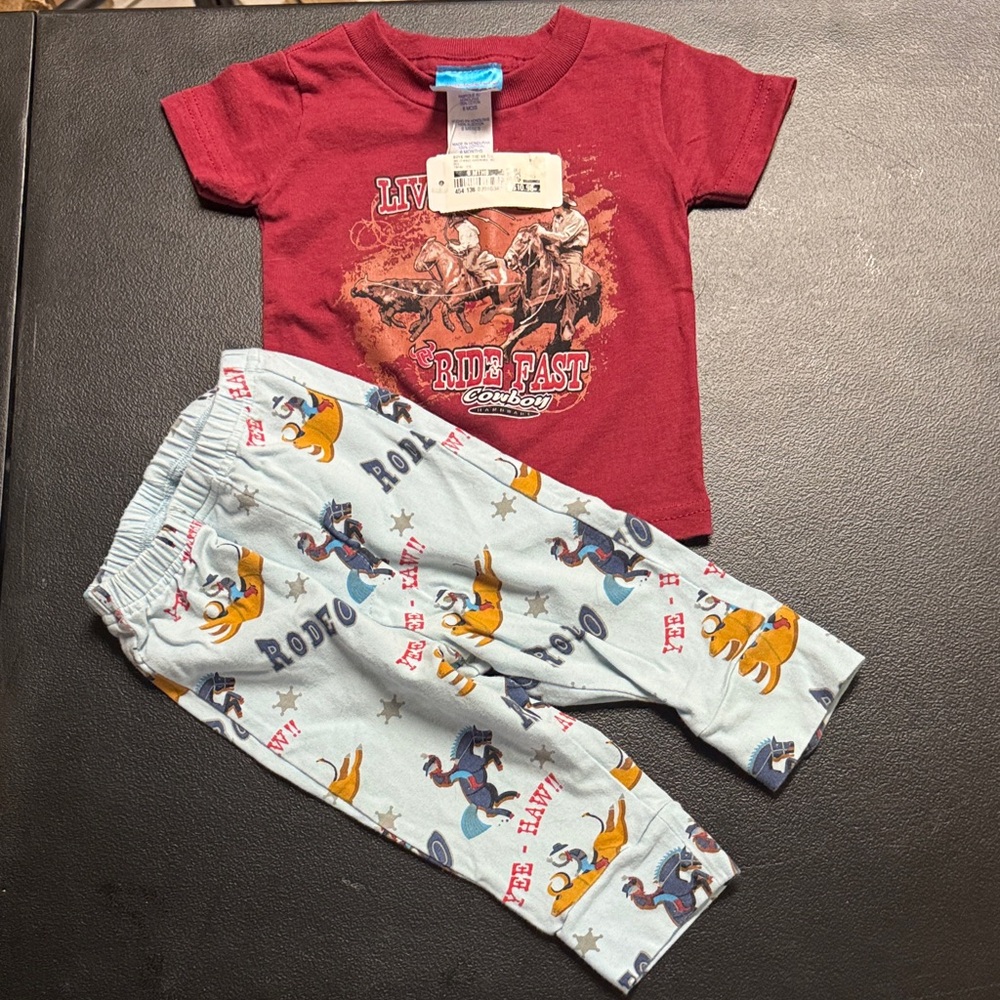 Red Cowboy Graphic Tee and Printed Pants Set